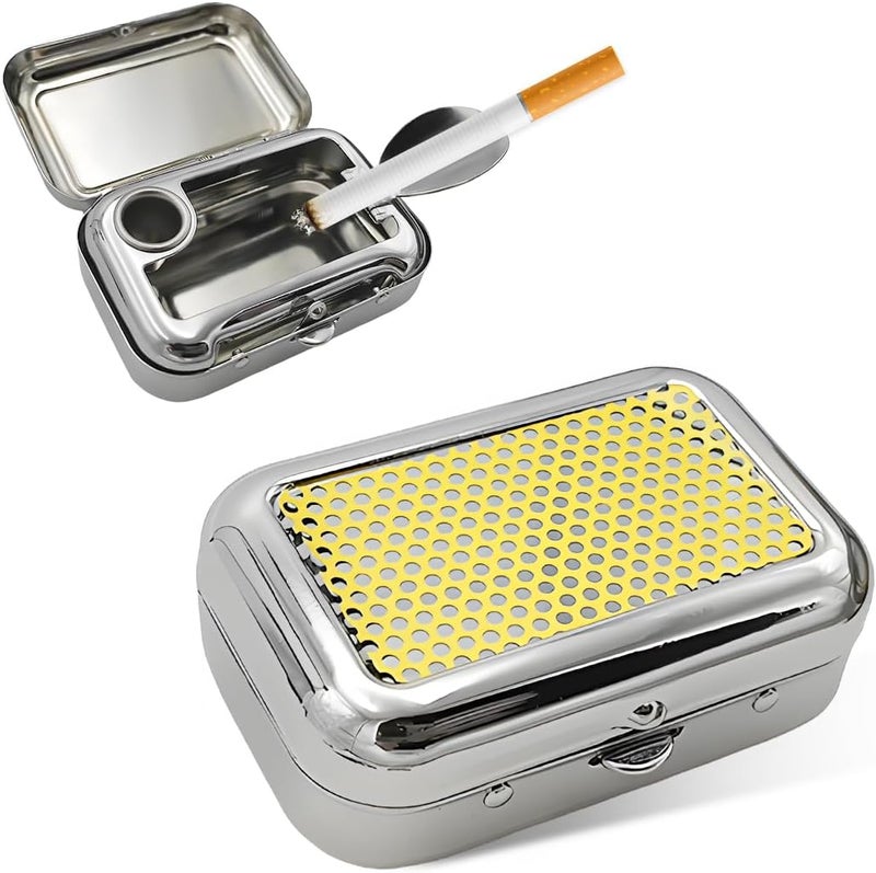 Yourkar Portable Ashtrays, Stainless Steel Carry-on Mini Ashtray with Windproof Lid, Portable Waterproof Creative Pocket Ashtray for Outdoor Cars, Universal Car Accessories (Yellow) - Image 1